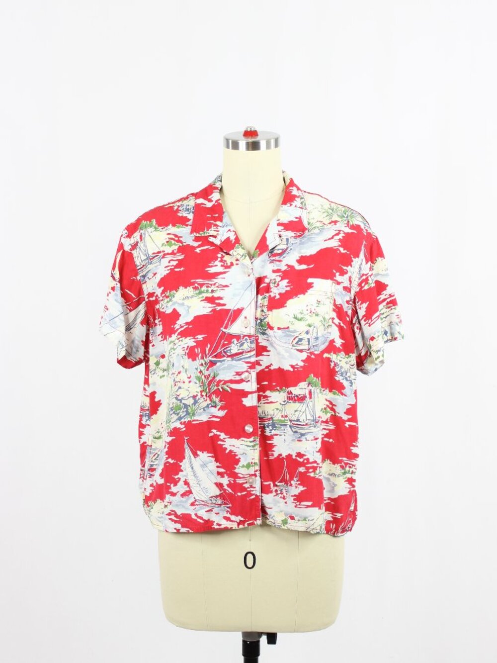 Vintage 90's LIZ CLAIBORNE Lizwear Red Twill Hawaiian Camp Shirt Blouse, Size PM